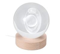 Buachois Lámpara de Noche de Saturno, Bola de Cristal 3D de 8 cm, luz de Noche Tallada Interior Luminosa, Base de 7 cm, Enchufe Directo de Madera, Interfaz USB, luz de Luna de Mesa(Luz Blanca)