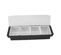 Buachois Servidor de condimentos, Dispensador de condimentos transparente de plástico Caddy, Barra de diseño desmontable con tapa Bandeja de contenedor de carrito de frutas con tapa(4 Compartments)