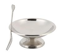 Buachois Tazón de helado de acero inoxidable 304 con tenedor, taza de postre con tallo elegante y base para helado, yogur, pudín, bagatela, ensalada de frutas, merienda parfait (10cm)