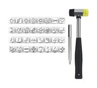 BUAGOUWZ 34 Herramientas de Estampado de, Herramientas de de con 32 Piezas de Formas Diferentes, 1 Martillo de Goma, 1 Herramienta de Perforación de