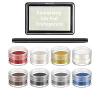 BUAGOUWZ Kit de Relieve con 8 Polvos de Relieve de 5 G, Colores Surtidos, Bolígrafo Transparente para Detalles, Almohadilla de Tinta y Materiales Adecuados.