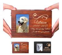 Buaodam Urna Cenizas Perro Personalizadas, Para con Grabado Nombre, Fecha y Texto, con Ranura para Fotos, Caja de Madera de Recuerdo de Urna para Mascotas Personalizada para Perro, Gato (Escultura)
