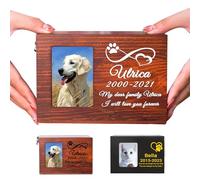 Buaodam Urna Cenizas Perro Personalizadas, para con Imprimir Nombre, Fecha y Texto, con Ranura para Fotos, Caja de Madera de Recuerdo de Urna para Mascotas Personalizada para Perro, Gato (Impresión)