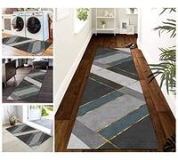 Buatisf Alfombra de cocina antideslizante lavable moderna geométrica negra y gris antifatiga, alfombra de cocina absorbente para cocina, comedor, lavandería