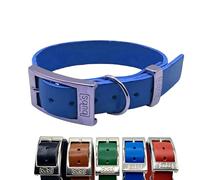 BUB’S - Collar de Cuero para Perro Mediano - Material Vacuno Suave Resistente (M 31 a 43cm - Ancho 25mm, Azul)
