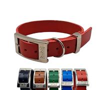 BUB’S - Collar de Cuero para Perro Mediano - Material Vacuno Suave Resistente (M 31 a 43cm - Ancho 25mm, Rojo)
