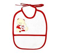 Bubabù Babero Alaric 19 x 22 cm con cordones y aplicación - Bolsillo de tela Aida para bordar - Fabricado en Italia, Osito izquierdo, talla unica