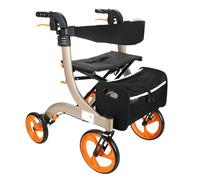 BUBANDI Andador con Andador Plegable para Silla de Ruedas eléctrica con Frenos Dobles, Asiento y Bolsa de Almacenamiento Desmontable, Altura Ajustable,Champagne color