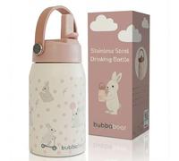 Bubba Bear Botella de agua de acero inoxidable, 350 ml, termo aislado con correa, diseño de oso verde (Pink Bunny Meadow)