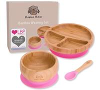 Bubba Bear ® Juego de ventosas, platos y cucharas para bebés pequeños | Guía gratuita de Bubba Bear para el destete eBook | Stay Put Bowl y plato de alimentación | Hecho con bambú natural