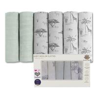 Bubba Bear Toallitas de muselina para bebés, 70 cm x 70 cm, paquete de 6 paños de algodón, absorbentes y transpirables, ideales para limpiar, limpiar y cubrir recién nacidos (safari)