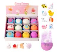 Bubble Bath Balls - 12-Piece Relaxing Body Cleanser, 12 Bubble Bath Fizzies with Toys and Oil Blend, Premium Skin Softening Soaker, Kids Spa Surprise for Home Tubs and Travel Hotels