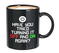 Bubble Hugs Programmer - Taza de café de 325 ml, color negro, con texto en inglés "Have You Tried Turning It Off", programador de sarcasmo