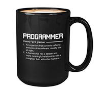 Bubble Hugs Programmer - Taza de café de 425.2 g, color negro - Definición de programador un organismo - Programador Programador de TI Desarrollador de computadora Compañero de trabajo