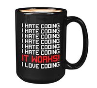 Bubble Hugs Programmer - Taza de café de 425.2 g, color negro - I Hate Coding I Hate Coding It Works I - Programador de sarcasmo, programador, desarrollador de computadoras, compañeros de trabajo