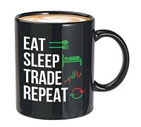 Bubble Hugs Stock Trader Taza de café - Eat Sleep Trade Repeat - Stock Market Traders Brokers Financial Adviser Trading Investor 325 ml Negro