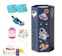 Bubble Machine for Kids - Blower automático de burbujas con pegatinas de astronauta, juguete eléctrico de burbujas con 140 ml de agua jabonosa y cable USB, diversión para exteriores y bañera, 1 juego