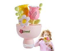 Bubble Machine for Kids, Flower Bouquet Bubble Maker Interactive Toys, Battery Operated Play Set with Bubbles Solution and Colorful Lights, Fun Outdoor Activity for Backyard, Garden