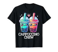 Bubble Tea Cappuccino Crew Cute Mujer Niña Kawaii Camiseta gráfica económica, Hombre, Negro, S