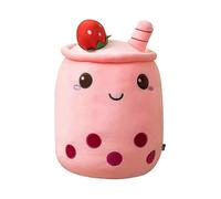 Bubble Tea Plush Pillow Plush Pillow, Cute Milk Tea Cup Plushie Bubble Tea Soft Toy with Strawberries, Bubble Tea Cup Plush Toy Soft Stuffed Throw Pi