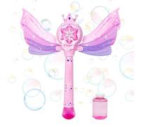 Bubble Wand Machine, Wings Design Bubble Stick, 4,33 x 13,38 x 3,54 pulgadas Heavy Duty Musical Glow Battery Foam Maker for Christmas, Garden, Birthday, Interior, Backyard, Pool, Pink