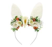 Bubbmi - Diadema de orejas de conejo de Pascua con flores, para fiesta, graduación, cosplay, accesorios para el cabello para mujer (blanco)