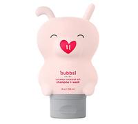 Bubbsi Champú y gel de ducha cremoso con aceite de coco para niños, aroma natural suave, no irrita los ojos, aceite de coco orgánico y karité, suave, sin sulfatos, nutritivo, para la corteza
