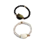 BUBEFSKD 2 piezas anillos ajustables para los dedos de los gatos de piedra lunar obsidiana anillos elegantes perlas de resina accesorios para los dedos para las mujeres con estilo joyería de gatos