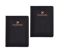 BUBEFSKD 2 piezas elegante pasaporte cartera de cuero PU con relieve para el uso diario y empresarial, almacenamiento de tarjetas, cartera compacta de viaje, Negro