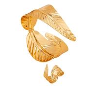 BUBEFSKD 2 UNIDS Conjunto De Joyería Festiva para Mujer Brazalete Y Anillos Hoja Geométrica Pulsera con Apertura Metal Ajustable Accesorio Brazalete Hoja Floral