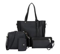 BUBEFSKD 4 piezas de moda mujeres PU cuero crossbody bolso bandolera casual handbg titular de la tarjeta para mujeres y niñas moda bolsa de hombro colección, Negro , Belleza masiva