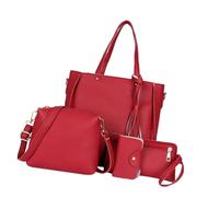 BUBEFSKD 4 piezas de moda mujeres PU cuero crossbody bolso bandolera casual handbg titular de la tarjeta para mujeres y niñas moda bolsa de hombro colección, rojo, Belleza masiva