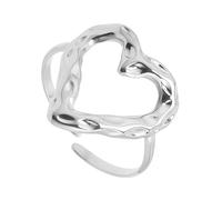 BUBEFSKD Anillos ajustables en forma de corazón Joyas de acero inoxidable Abierto Joyería ajustable para amantes de la moda Anillo de aniversario, como se describe