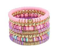 BUBEFSKD Conjunto de pulsera multicapa ajustable hecha a mano suave hechizo de arcilla adecuada para trajes elegantes joyería de fiesta en la playa, talla única, como se describe