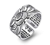BUBEFSKD Corazón budista Sutra Sánscrito Abierto Mujeres Hombres Regalo Vintage Dedo Floral Moda Fiesta Joyería Regalos Sánscrito, como se describe
