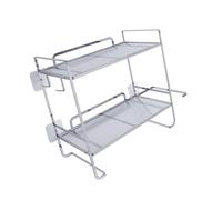 BUBEFSKD Estante de pared de baño multifunción 2 niveles estante de almacenamiento para artículos de tocador configuraciones rápidas y no perforaciones titulares de baño.