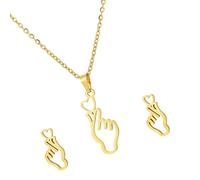 BUBEFSKD Joyería Con Gesto De Corazón Mano Accesorios Pendientes Y Collar Textura Acero Inoxidable Para Un Uso Cómodo Collar Pendientes Corazón Mano