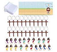 BUBEFSKD Juego De Figuras Bíblicas En Miniatura con Cruces Madera Tarjetas Oración Juego 20 Ayudas Didácticas Cristianas para Manualidades Religiosas para Niños Coleccionables Personajes Bíblicos