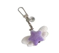 BUBEFSKD Llavero de estrella de peluche de moda con alas de ángel, accesorio de joyería suave al tacto, perfecto para dar a los adolescentes lindo llavero de peluche encanto, morado, Talla única
