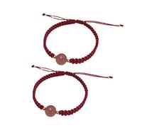 BUBEFSKD Pulseras trenzadas naturales de cristal de piedra fresa para mujeres parejas casadas joyas felices regalo pareja novio y novia Him y su pulsera ajustable redondo trenzado de perlas, talla