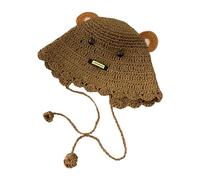 BUBEFSKD Sombrero de cubo tejido a mano para mujeres con orejas lindas elegante capó dama plegable floppy para la playa viajes animal oreja sol, marrón, Talla única
