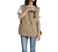 Bubmari Delantal Casulla Unisex Con 4 Bolsillos, Mandil De Trabajo Ajustable, Poliéster Sin Arrugas Para Peluquería, Limpieza Y Supermercado(Khaki)