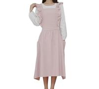 Bubmari Delantal De Cocina Vintage Para Mujer, Mandil De Algodón Con Volantes Y Espalda Cruzada, 2 Bolsillos Grandes - Ideal Para Hornear, Repostería, Jardinería(Pink)