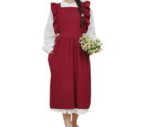 Bubmari Delantal De Cocina Vintage Para Mujer, Mandil De Algodón Con Volantes Y Espalda Cruzada, 2 Bolsillos Grandes - Ideal Para Hornear, Repostería, Jardinería(Red)