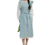 Bubmari Delantal De Cocina Vintage Para Mujer, Mandil De Algodón Con Volantes Y Espalda Cruzada, 2 Bolsillos Grandes - Ideal Para Hornear, Repostería, Jardinería(Light green)