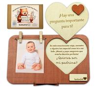 Bubufel® ¿Quieres Ser Mi Padrino? | Padrinos bautizo propuesta | Regalo Original de Padrino | Marco de Fotos 24 x 15 cm con Mensaje Sorpresa | Espacio para Nota Personalizada