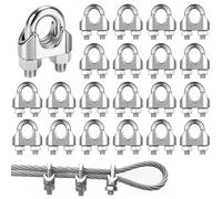 Bubuny 20 Piezas Abrazadera Cable Acero M3, 3mm Abrazaderas De Cuerda De Alambre De Acero Inoxidable 304 Wire Rope Clips, U Sujetacables de Acero Wire Rope para Tendederos, Toldos, Cuerdas
