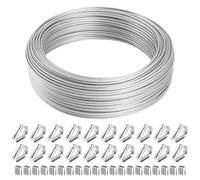 Bubuny Cuerda de Alambre de 50m de Largo, 2mm Cable de Acero Inoxidable 304 Recubierto de PVC, con Guardacabos y Manguitos de Engarce para Plantas Trepadoras, Tendedero Exterior, Lámpara Colgante