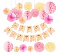 Bubuyun 20 PCS Pompones de Papel y Abanicos Rosa Beige para Decoración de Boda, Comunión, Cumpleaños - Kit de Fiesta para Colgar (Multicolor)
