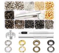 Bubuyun 400 Kit de Ojales Metálicos, 5mm Ojales para Lonas Herramienta de Montaje de Arandela Ojetes Metálicos con Caja de Almacenamiento Puzón Barra de Montaje Base para Toldos Lonas Ojales Ropa